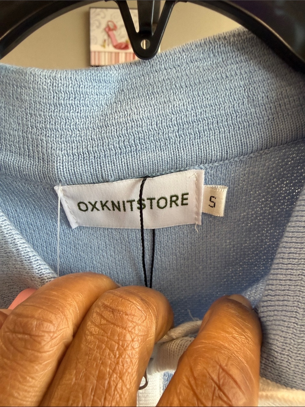 Oxknitstore Girls' Light Blue Knit Polo SweaterEV5JAX - Picture 2 of 6